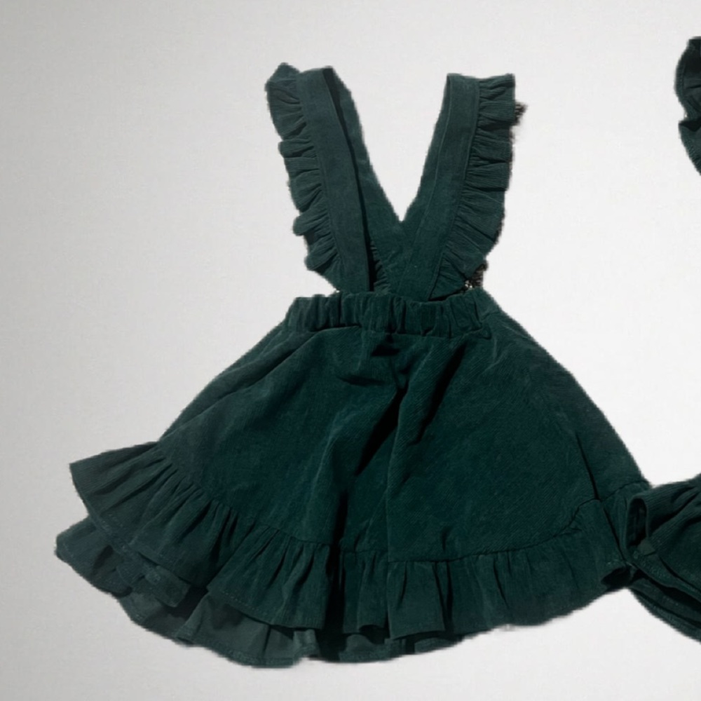 Dark christmas green corduroy suspender dress toddler 3T-4T